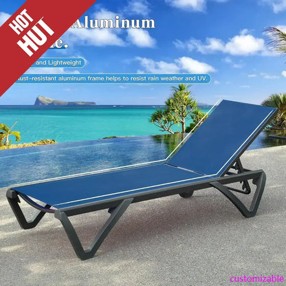 Pool Lounge Chairs Set of 3, Aluminum Adjustable Outdoor Chaise Lounge with Wheels, Poolside Chairs.