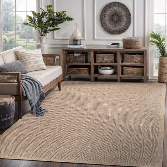 5x7 Natural Fiber Area Rug, Herringbone Seagrass Design for Indoor Outdoor Use in Living Room Patio