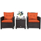 3 Pieces Patio Furniture Set, PE Rattan Wicker Outdoor Sofa Set w/Washable Cushion and Tempered Glass.