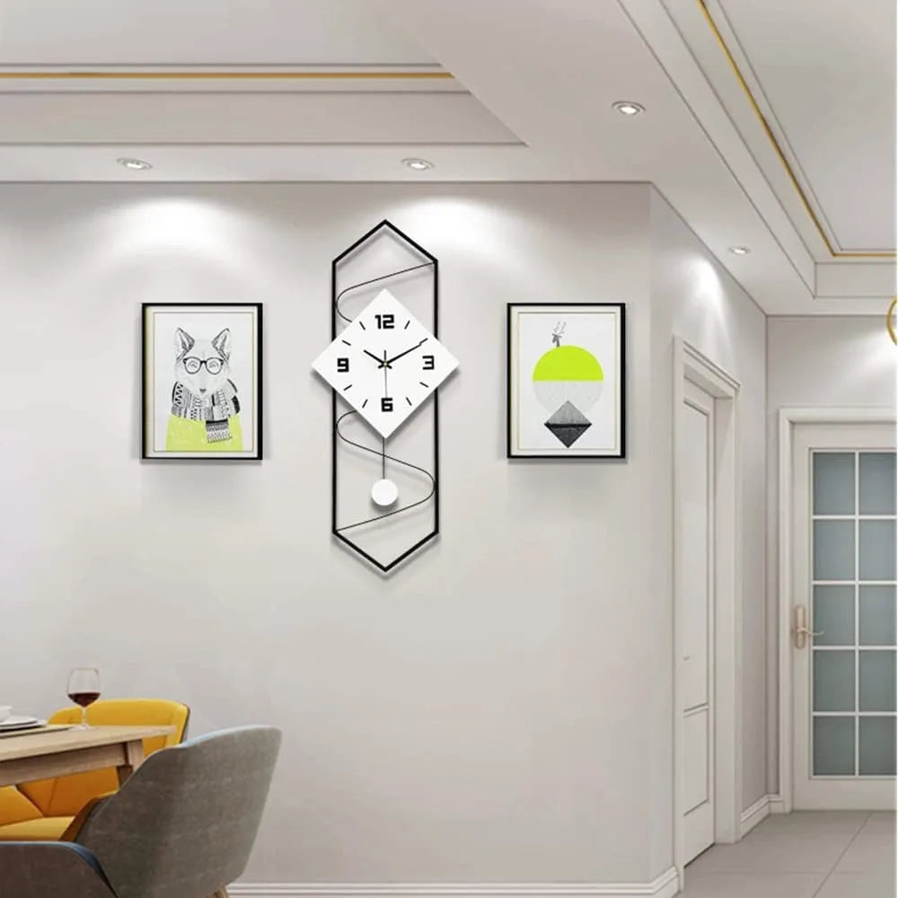 Swing Quartz Silent Wall Clock Metal Modern Large Pendulum Wall Clock Home Decor with Hook.