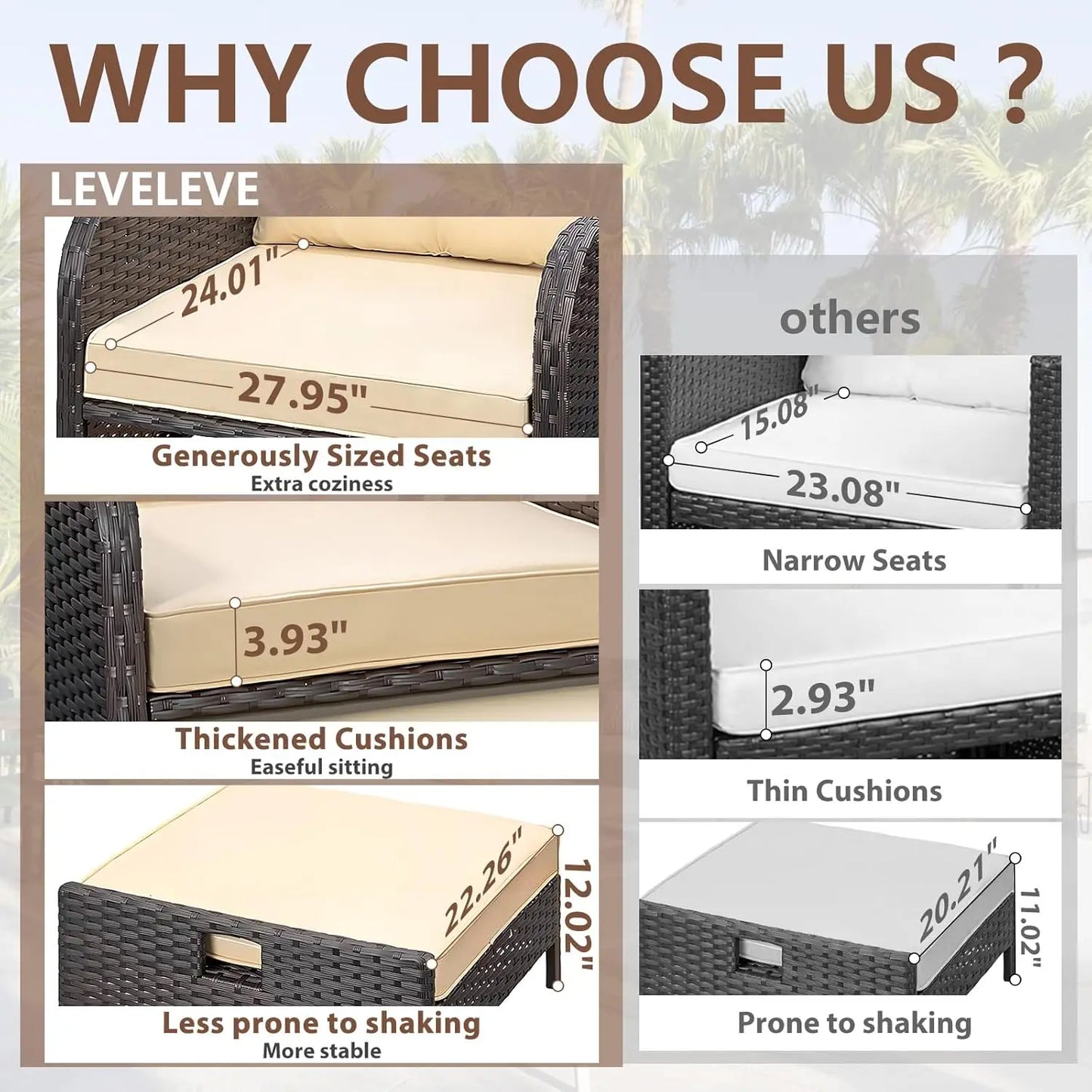 Balcony Furniture 5 Piece Patio Conversation Set, PE Wicker Rattan Outdoor Lounge Chairs.