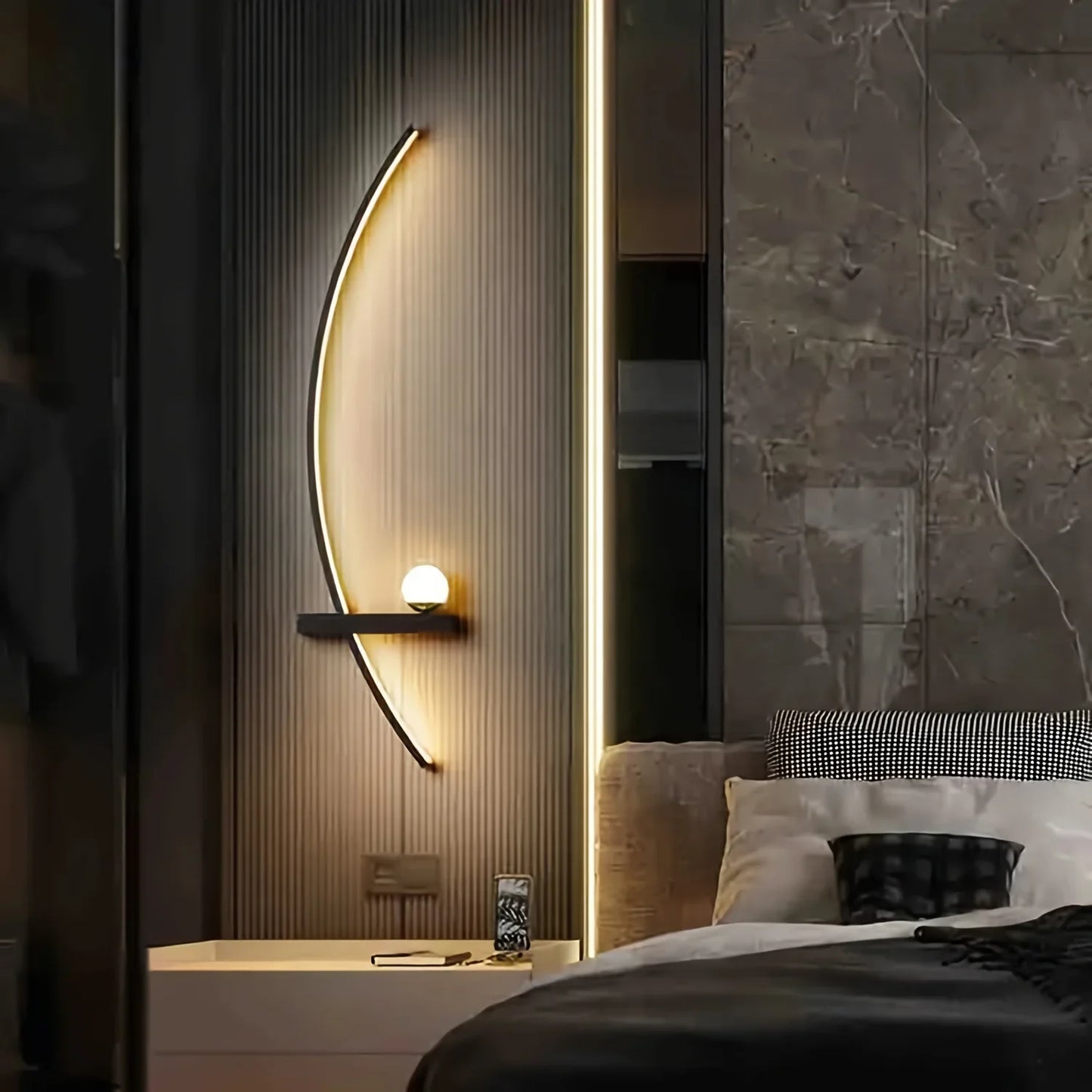 2pcs Modern Adjustable LED Wall Sconce, 31.5" Arched Metal Bedside Lamp, 3000K Warm Glow, Indoor Use.