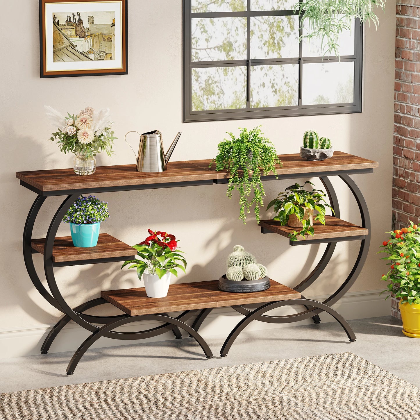 Tribesigns C-Shaped End Table, Industrial 3-Tier Small Table, Wood Bedside Table, with Storage Shelves.
