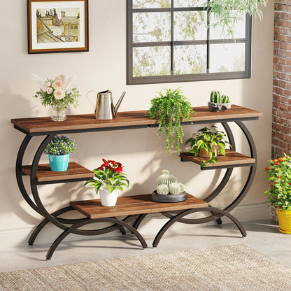 Tribesigns C-Shaped End Table, Industrial 3-Tier Small Table, Wood Bedside Table, with Storage Shelves.