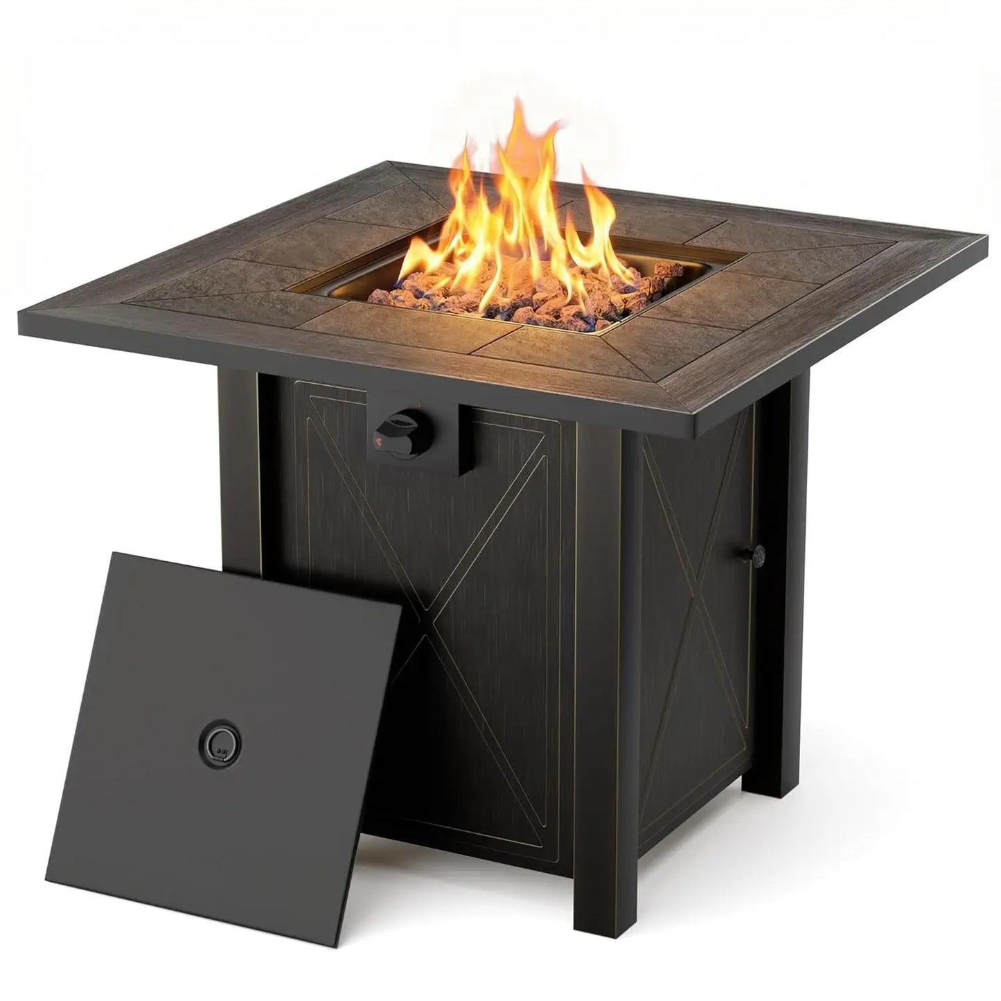 30" Propane Fire Pit with Premium Ceramic Tabletop, Gas Firepit Table - Includes Lid.