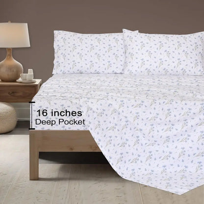 Flannel Sheets Queen Size 100 Cotton Double Brushed Bed Sheets,16 Inches Queen Sheet Set, Breathable