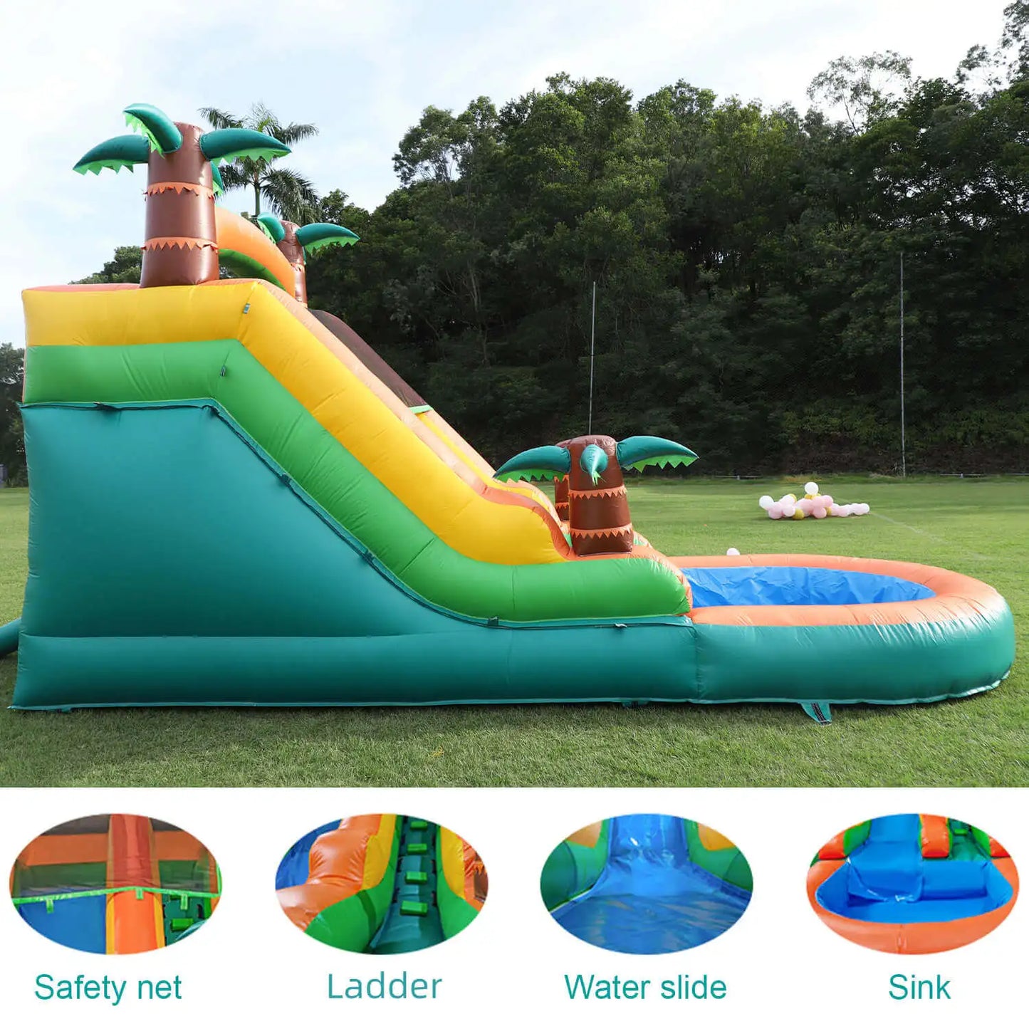 Inflatable pool Summer Outdoor Air Bounce Water Amusement Play Equipment, Double Slide Bubble Ball