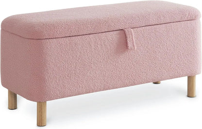 Storage Ottoman Bench for Bedroom end of Bed, Sherpa Upholstered Shoe Seat Storage.