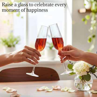 6-Pack Ribbed Wine Glasses, Vintage Stemmed Champagne & Cocktail Glasses.