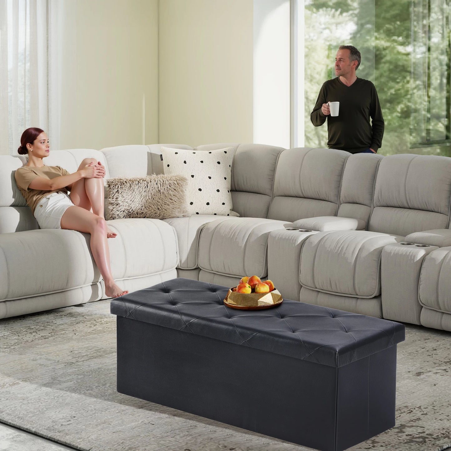 Leather Folding Ottoman Storage Footstool Toy Box Bedroom Bench.