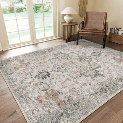 5X7 Area Rugs for Living Room, Machine Washable Non Slip Vintage Rugs, Low Pile Lightweight.