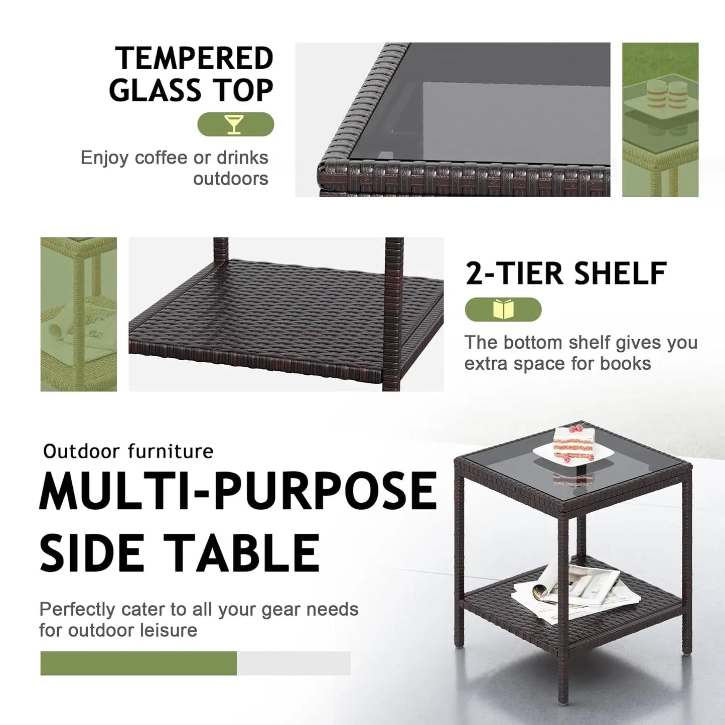Outdoor 3 Piece Patio Furniture Set Wicker Chairs with Glass-top Coffee Table for Balcony, and Porch.