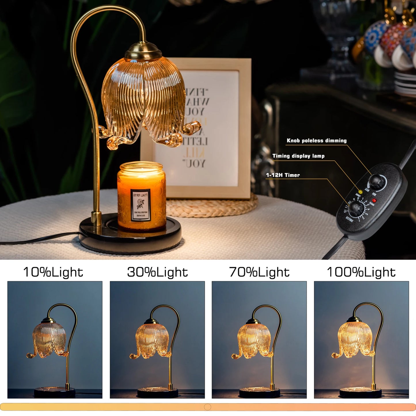 Tulip Flower Warm Candle Lamp French Retro Bedroom Bedside Lamp Fireless Fragrance.