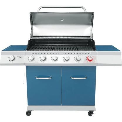Royal Gourmet GA6402B 6 Burner Propane Gas Grill with Side Burner and Warming Rack, Cabinet Style Gas BBQ Grill