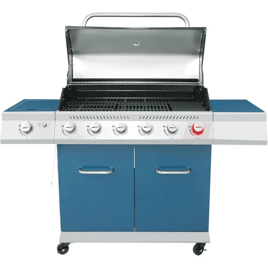 Royal Gourmet GA6402B 6 Burner Propane Gas Grill with Side Burner and Warming Rack, Cabinet Style Gas BBQ Grill