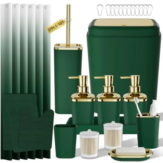 Bathroom Sets with Shower Curtain and Rugs 27PC Bathroom Accessory Set.