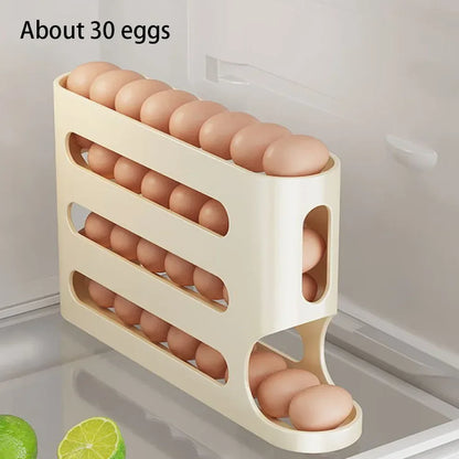 4 Layers Automatic Rolling Egg Holder Rack Fridge Egg Storage Box Container.