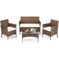 4 Piece Outdoor Patio Furniture Set with Soft Cushion, Glass Table Manual Weaving Wicker Rattan.