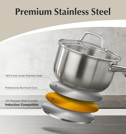 KOCH SYSTEME CS 10 Piece Stainless Steel Pots and Pans Set, Kitchen cookware, Oven Safe to 450°F