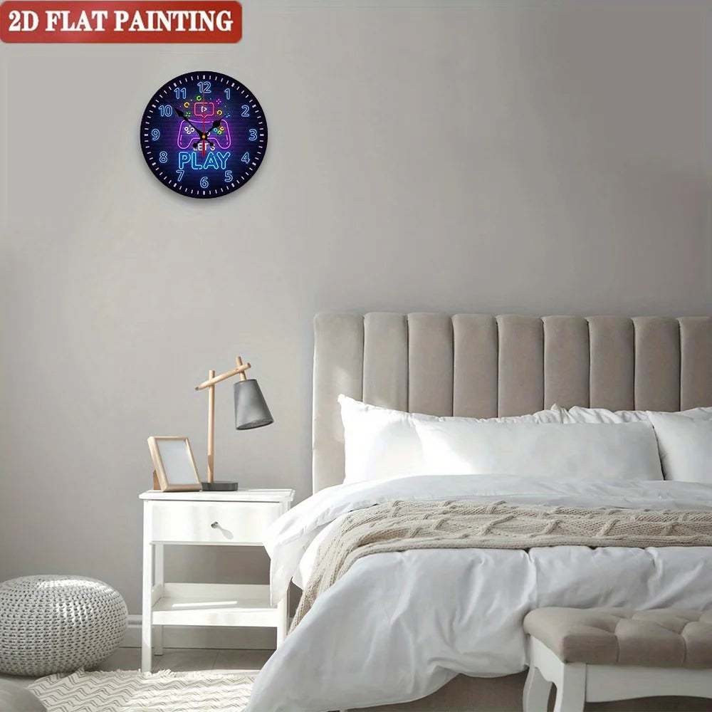 Gaming Console Clock. Neon blue/purple arcade design for game room. A perfect gamer gift.