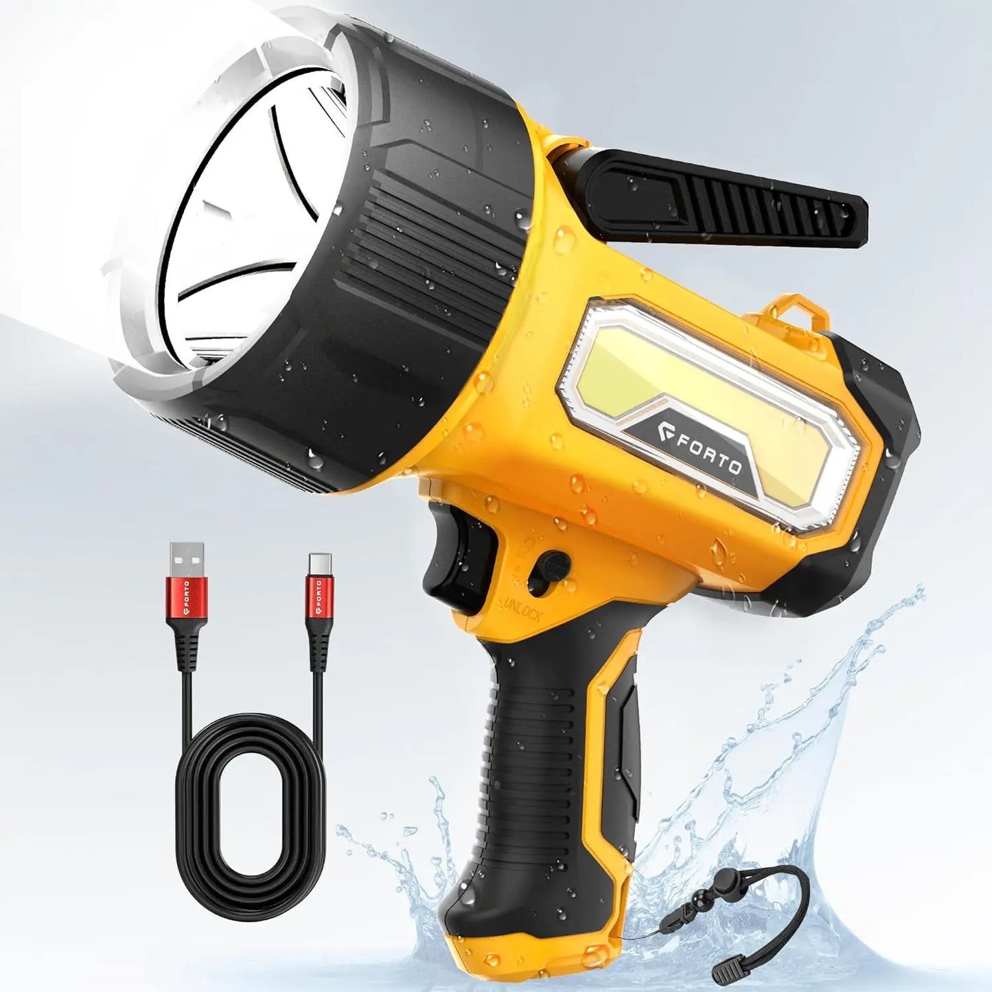 200,000 Lumens Rechargeable Spotlight with Foldable Stand, 6 Modes IPX7 Waterproof LED Light for Outdoor Activities