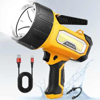 200,000 Lumens Rechargeable Spotlight with Foldable Stand, 6 Modes IPX7 Waterproof LED Light for Outdoor Activities
