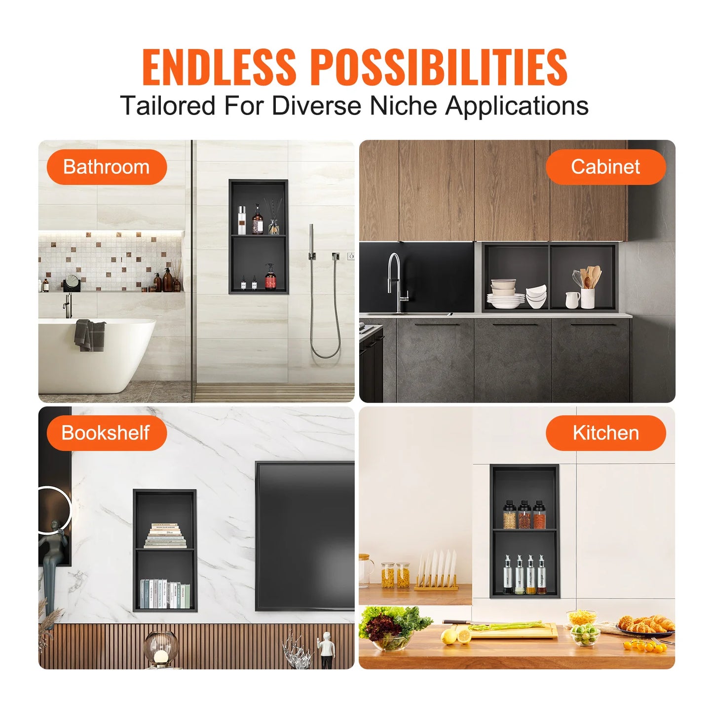 SucceBuy No Tile Shower Niche Stainless Steel, Wall Recessed, Shelves for Shower Soap Storage.