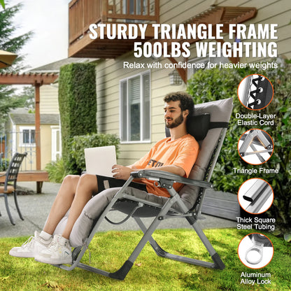 Zero Gravity Chair, Recliner Lounge Chair Adjustable with Cushion Footrest & Cupholder.