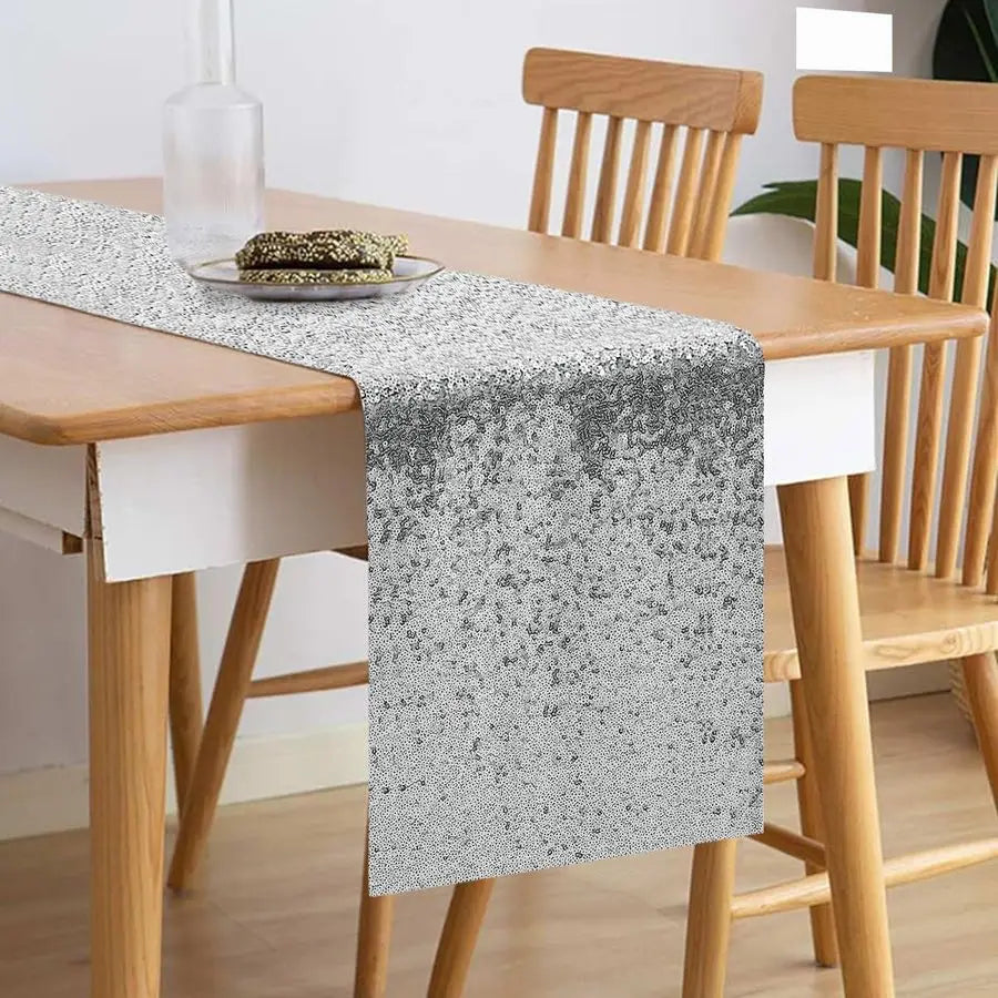 Packs 12 x 72 inches Silver Sequin Table Glitter Runner.