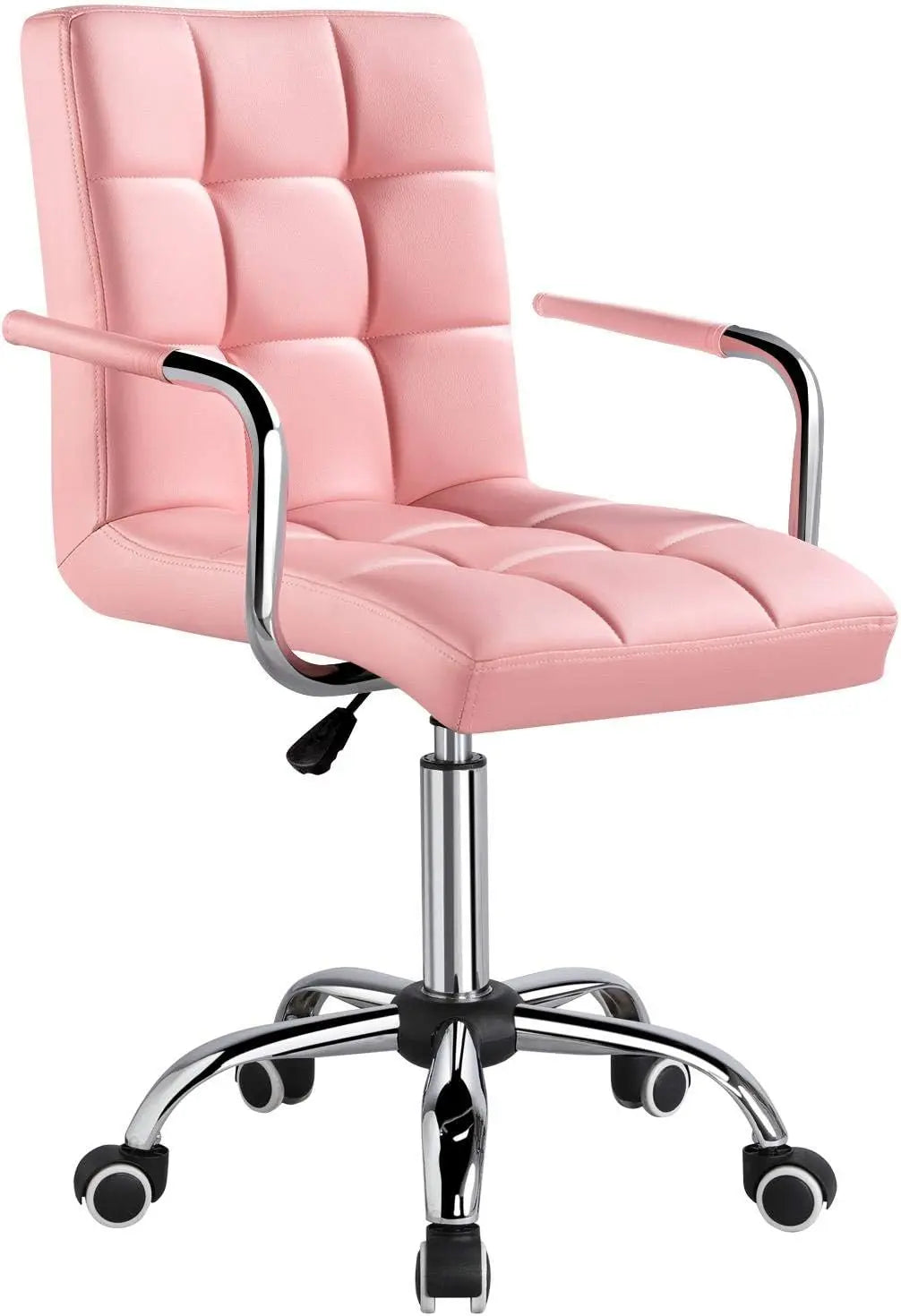 White Desk Chairs with Wheels/Armrests Modern PU Leather Office Chair Midback Adjustable Home Executive Chair 360°