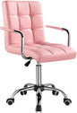 White Desk Chairs with Wheels/Armrests Modern PU Leather Office Chair Midback Adjustable Home Executive Chair 360°