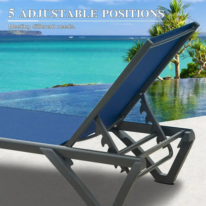 Pool Lounge Chairs Set of 3, Aluminum Adjustable Outdoor Chaise Lounge with Wheels, Poolside Chairs.