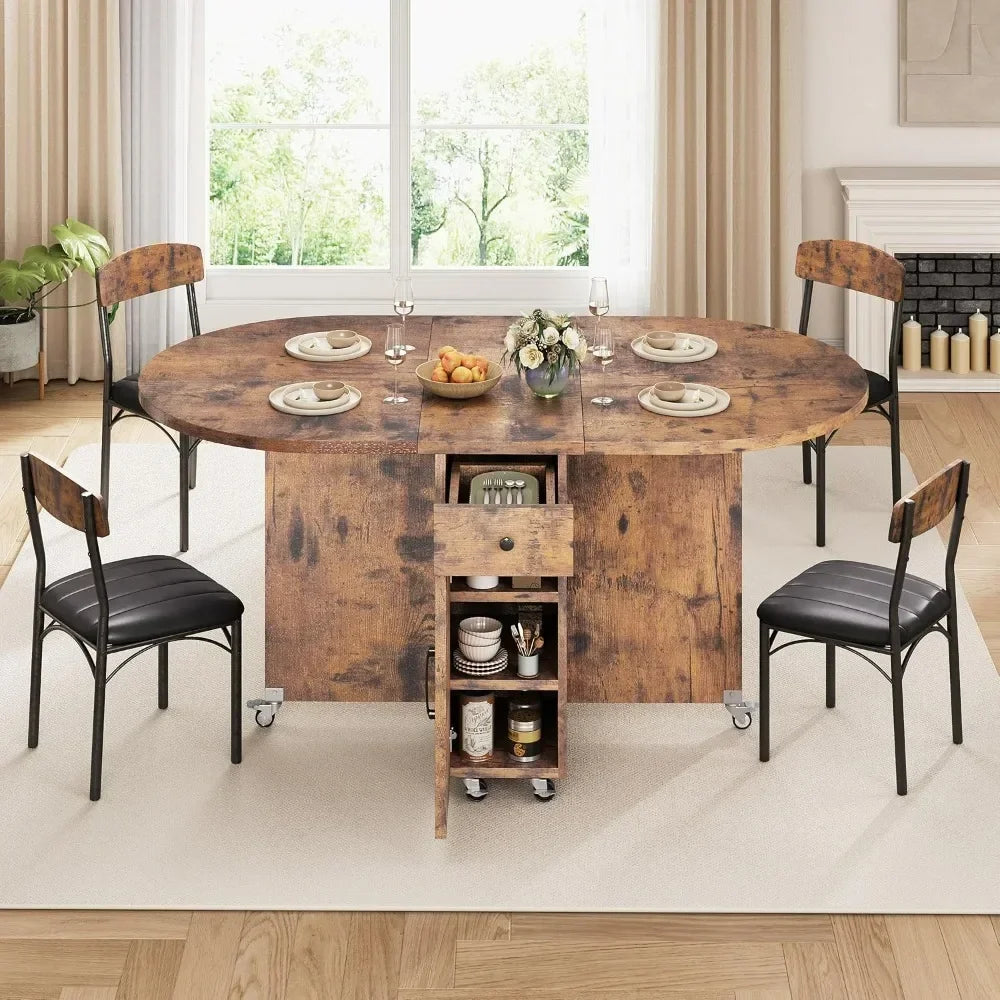 Compact 4-Person Folding Dining Set: Space-Saving Kitchen Table and Chairs Combo