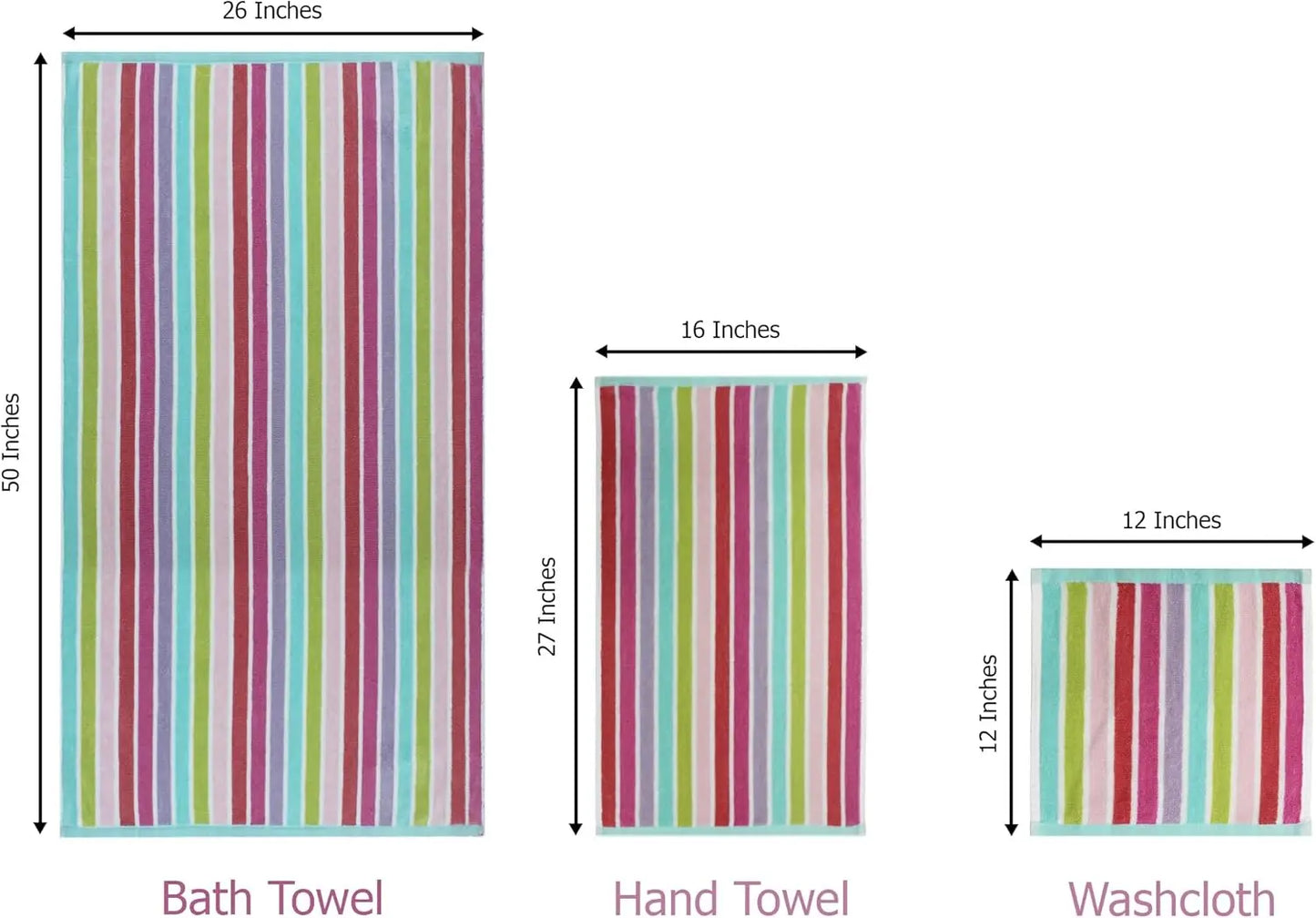 6-Piece Kids Towel Set: 2 Bath, 2 Hand, 2 Washcloths - 100% Cotton, Soft.
