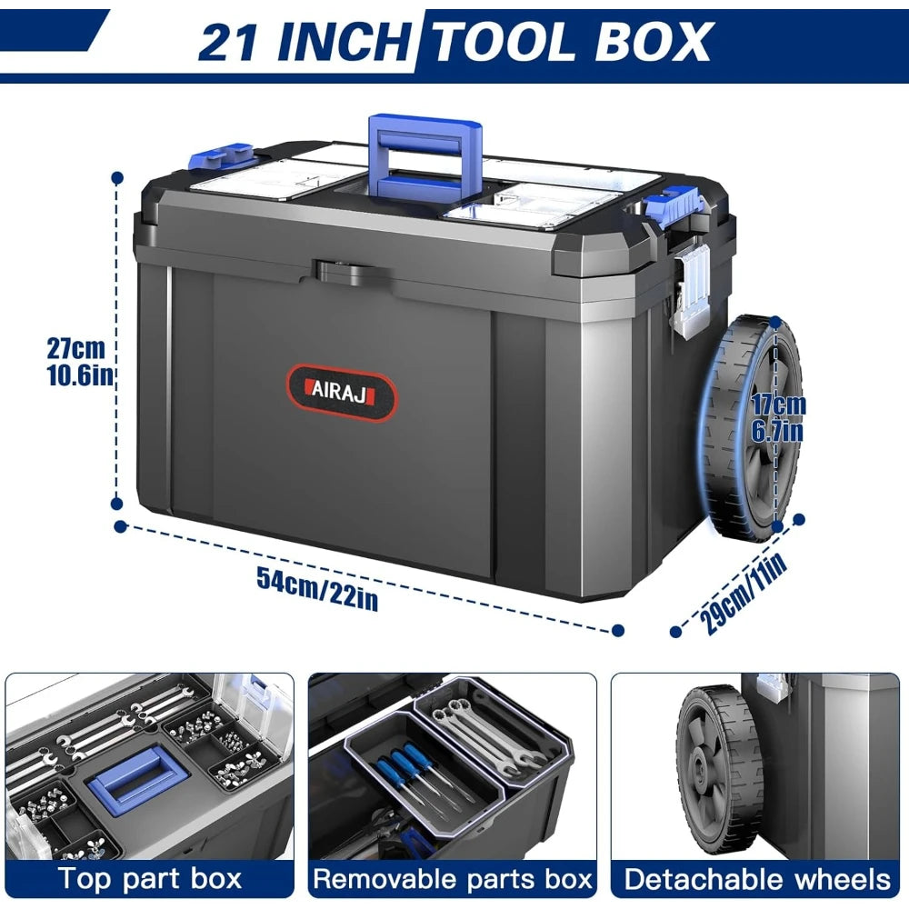 3 in 1 Rolling Toolbox with Wheels, 17/19/21 Inch for Garage Storage.
