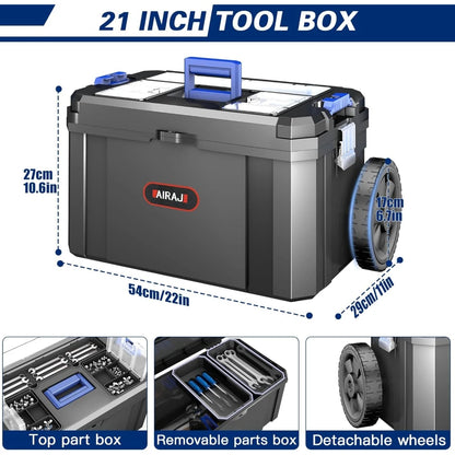 3 in 1 Rolling Toolbox with Wheels, 17/19/21 Inch for Garage Storage.