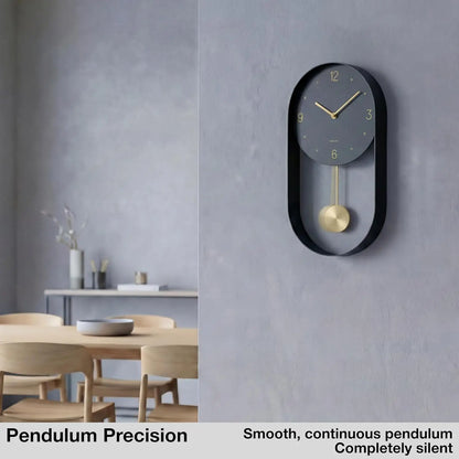 Modern Pendulum Wall Clock - Black and Gold Decorative Wall Clock with Pendulum.