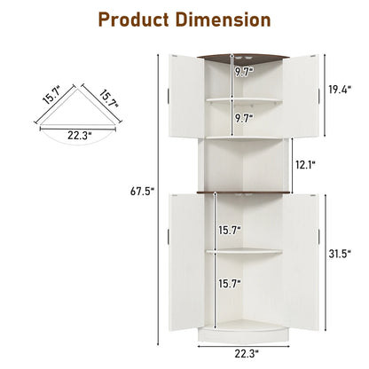 Bathroom Storage Tall Cabinet, 67" Corner Storage Cabinet with Barn Doors and Adjustable Shelf.