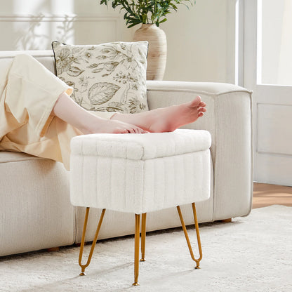 Faux Fur Living Room Hidden Storage Stools & Ottomans Padded with 4 Metal Legs Anti-Slip Adjustable Feet.