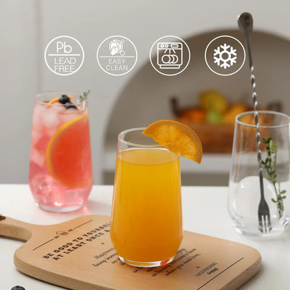 Set of 6 Crystal Water Glasses, 16.4 oz Tall Cups for Cocktail, Iced Tea - Perfect for Kitchen and Bar