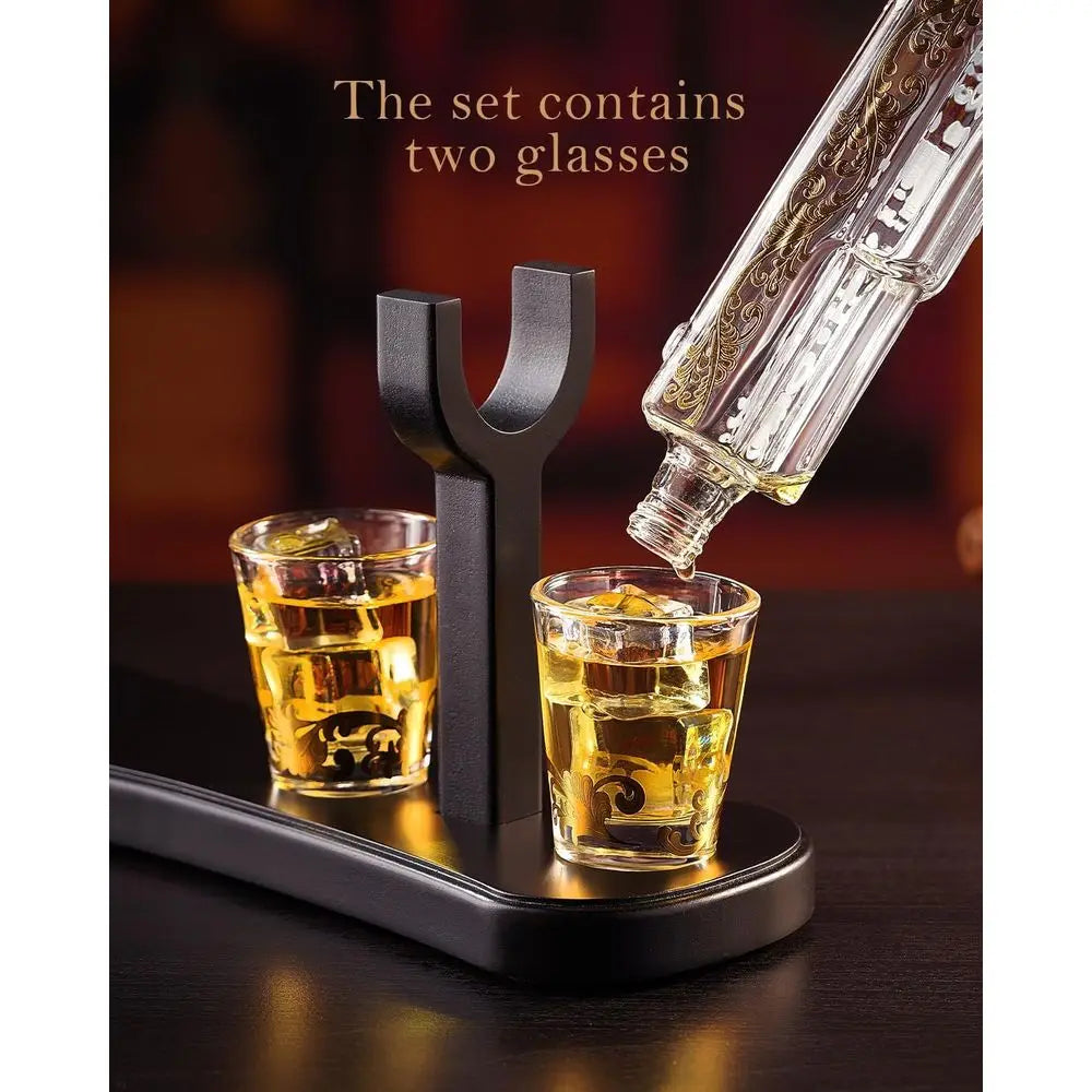 Gun Whiskey Decanter Set - Luxury Lead-Free Glass, Unique Gift for Men & Bourbon Lovers.