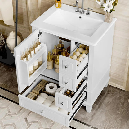 24" Bathroom Vanity with Sink,  Free Standing Single Vanity, with 3 Drawers and One Door, Customized