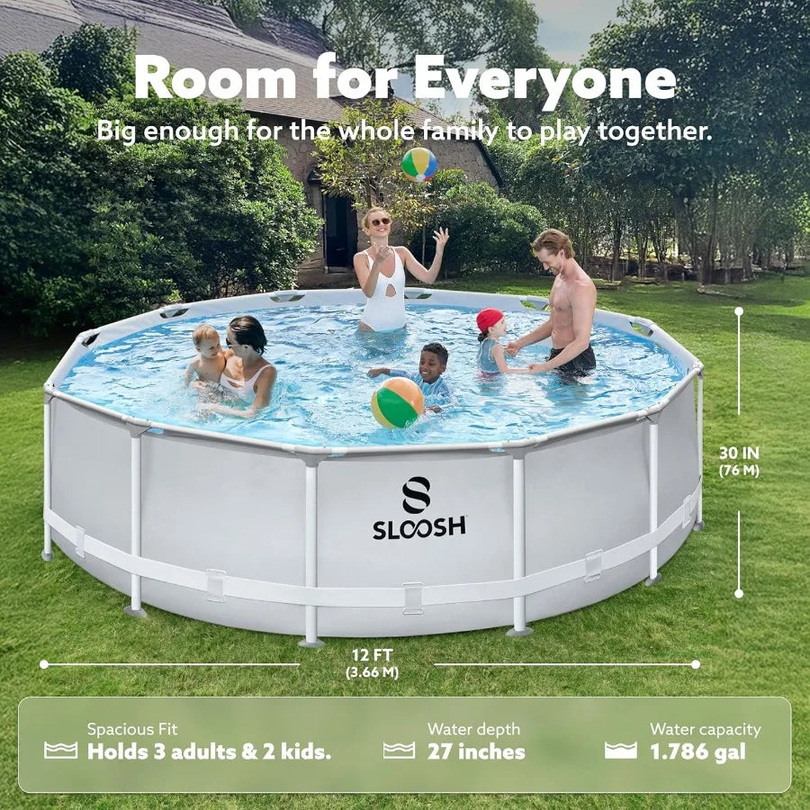 Above Ground Pool - 12ft x 30inch Outdoor Round Frame Swimming Pool Set with Filter Pump.