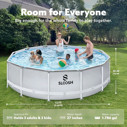 Above Ground Pool - 12ft x 30inch Outdoor Round Frame Swimming Pool Set with Filter Pump.