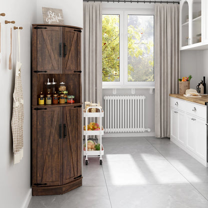 Bathroom Storage Tall Cabinet, 67" Corner Storage Cabinet with Barn Doors and Adjustable Shelf.
