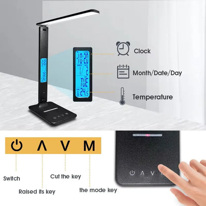 10W QI Wireless Charging LED Desk Lamp USB Charging Port Sliding, Dimmable, Auto Timer.