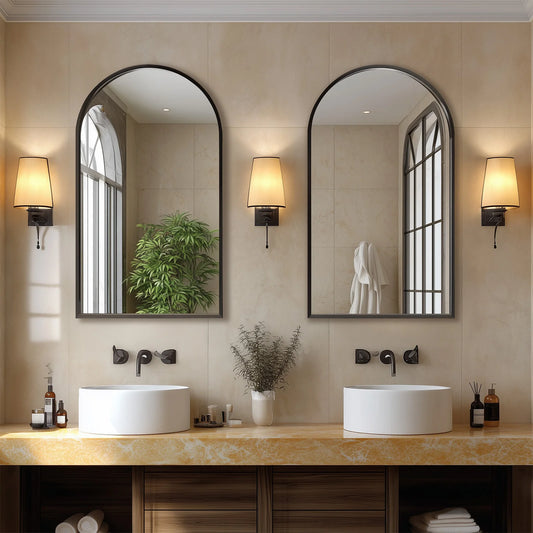 JHK 26"x38" Arched Metal Framed Bathroom Mirrors for Wall  Hanging and Bedroom Entryway