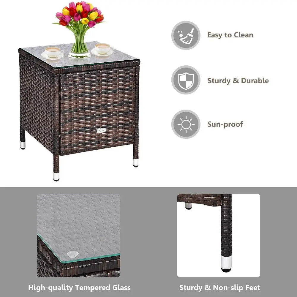 3 Piece Patio Furniture Set Outdoor Rattan Wicker Conversation Set with Coffee Table & Chairs.