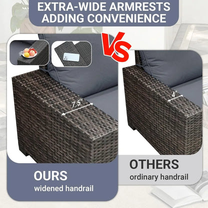 5-Piece Patio Furniture Set, All-Weather Outdoor Wicker Sectional Sofa with Cushions, Tempered Glass Table.