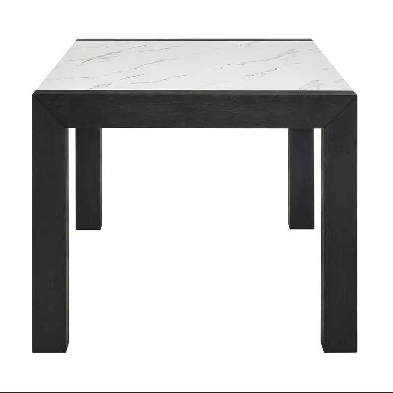 Contemporary 7pc Dining Set with White Faux Marble Rectangular Table and Full Back Upholstered Chairs.